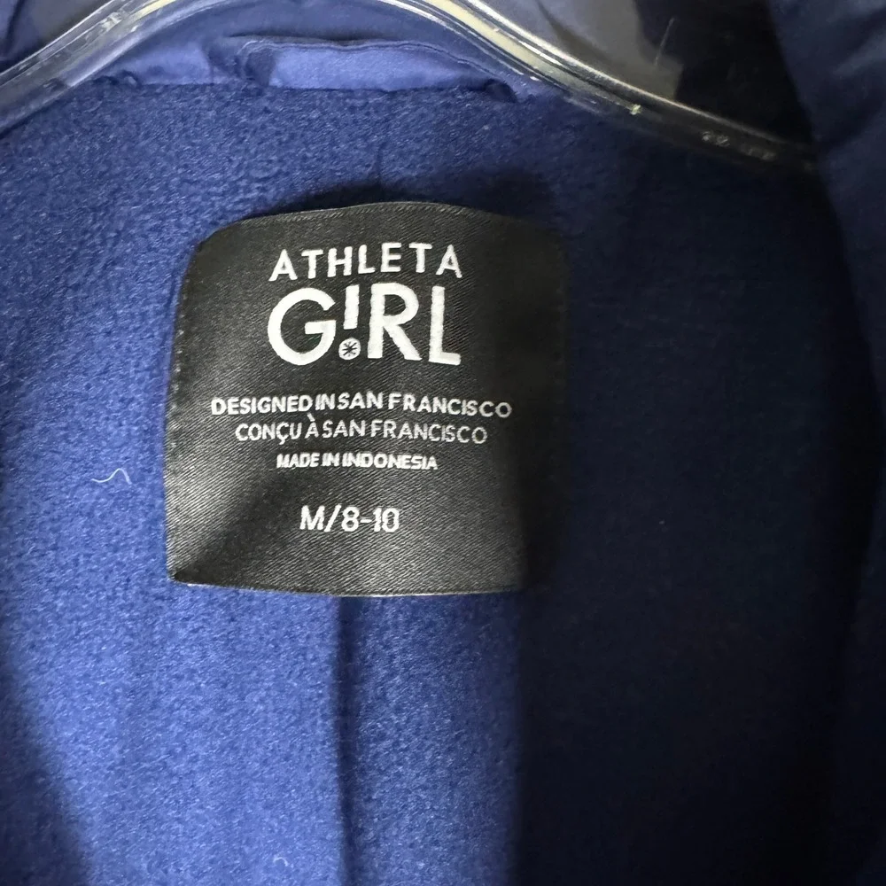 Athleta Girl Blue Snow Day Down Jacket Hooded Puffer Winter Coat Kid Medium 8-10